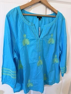NWT Talbots Blue & Green Tunic Top XL